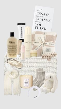 an assortment of personal care items in a basket