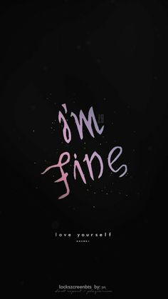 the words om fine are written in pink and purple ink on a black background with small dots