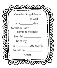 a coloring page with the words, guardian angel prayer and an image of a frame