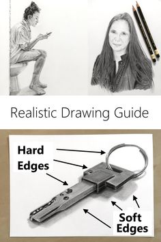 two pictures with the words realistic drawing guide on them