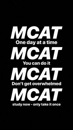 a black and white poster with the words mcat written in bold font on it