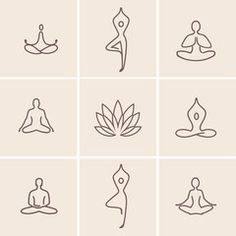 yoga and meditation icons set in thin line style