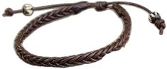 a brown leather bracelet with silver beads