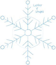 a drawing of a snowflake with letters and shapes