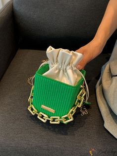 BirdinBag - Compact Drawstring Crossbody Bag with Metal Chain and Fashionable Design Spring Green Shoulder Bag With Chain Strap, Green Shoulder Bag With Chain Strap For Spring, Trendy Green Square Bucket Bag, Green Bucket Shape Shoulder Bag With Removable Pouch, Green Bucket Shoulder Bag With Removable Pouch, Green Shoulder Bag With Removable Pouch In Bucket Shape, Green Bucket Shoulder Bag Gift, Green Bucket Shoulder Bag For Gift, Trendy Green Pouch Bucket Bag