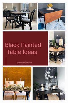 black painted tables and chairs are featured in this collage