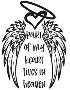 an angel with wings and the words part of my heart lives in heaven