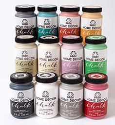 twelve jars of home decor chalk in different colors