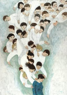 a painting with many people standing together