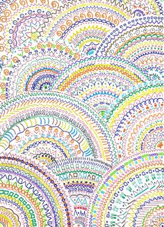 an artistic drawing with lots of different colors and patterns on the surface, including circles