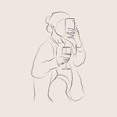 a drawing of a person holding a cell phone