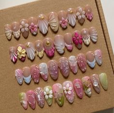 Lily Nails Designs, Nail Art Japanese, French Press On Nails, Sticker Butterfly, 3d Flower Nails, Japanese Nail, Medium Almond, Pretty Nail Art Designs