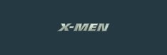 the x - men logo is shown in white on a black background with silver letters