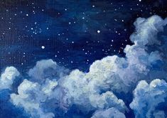 an oil painting of clouds and stars in the night sky