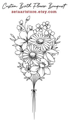 a bunch of flowers that are drawn in black and white