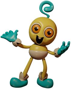 a cartoon character with an odd look on his face and hands, standing in front of a white background