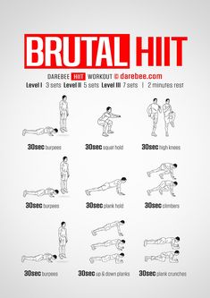 a poster with instructions to do the brutal hit workouts for men and women