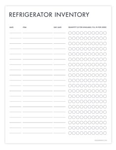 a refrigerator inventory sheet with circles and dots on the front, in white