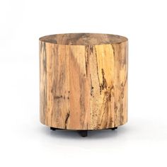 a round wooden table with black legs and wood grain on the top, against a white background