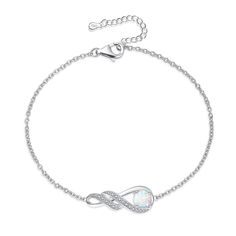 PRICES MAY VARY. ❤925 STERLING SILVER WITH WHITE GOLD PLATED❤ The pendant and chain are made of 925 sterling silver with real white gold plated surface. Hypoallergenic, lead and nickel free. The safe materials and oxidation resistance ensure your health and fashion. ❤BIRTHSTONE BRACELET FOR WOMEN❤ This infinity bracelet is set with synthetic opal and simulated diamonds, with a precision brilliant cut that allows the gems to shine. Opal in October represents luck and hope. This gem bracelet full Month Birthstones, Bracelet White Gold, Hope Bracelet, Silver Pearl Bracelet, Good Meaning, Beautiful Meaning, Infinity Pendant, Gems Bracelet, Garnet Bracelet