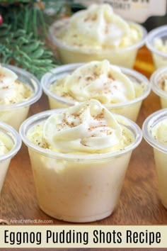 eggnog pudding shots recipe in plastic cups