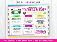 this teacher's and staff appreciation week poster is perfect for any student in the classroom