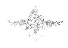 a drawing of flowers and leaves on a white background