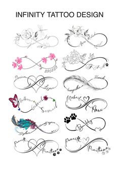 an image of tattoo designs with flowers and hearts