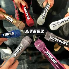 several microphones are arranged in a circle with the words atez written on them