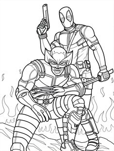 two superheros in black and white coloring pages