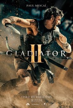 the poster for gladiator ii is shown in full color, and it looks like he