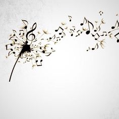 a dandelion with musical notes blowing in the wind