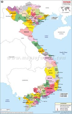 a map of vietnam with all the major cities and their respective roads in different colors