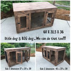 the dog kennel is made out of wood and has two doors on each side