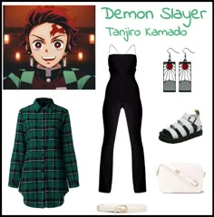 Channel the fierce spirit of Tanjiro Kamado and become a master demon slayer with this anime-inspired look. Featuring earthy tones, practical garments, and functional accessories, this outfit is perfect for cosplay, anime conventions, or any occasion where you want to unleash your inner warrior. Remember, the path of the demon slayer is not an easy one, but with determination and the right attire, you can face any challenge head-on! Tanjiro Kamado Outfit, Demon Slayer Casual Outfit, Demon Slayer Family Costume, Demon Slayer Outfit Inspired, Rengoku Inspired Outfit, Anime Inspired Outfits Demon Slayer, Last Minute Cosplay Anime, Outfits Inspired By Demon Slayer, Simple Anime Cosplay Outfits