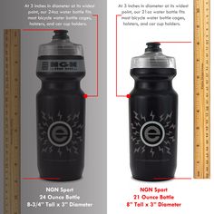 an image of a water bottle with measurements for the top and bottom half, as well as instructions on how to use it