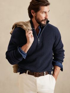 Quarter Zip Outfit, Banana Republic Outfits, Mens Inspo, Banana Republic Style, Support Local Farmers, Banana Republic Men, Classy Men, Quarter Zip Sweater, Half Zip Sweaters