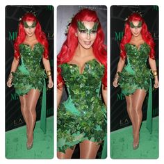 the red - headed woman is dressed in green leaves