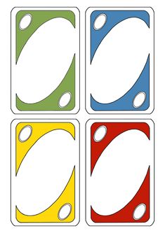 four different colored shapes with circles on them