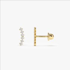 "Diamond Cluster Helix Piercing / Screw Back Cartilage Earring / Diamond Piercing / Diamond Stud Earrings by Ferkos Fine Jewelry Mothers Day Item Details * Sold as a Single Piercing * Gold Kt: 14K * Available Gold Color: Rose Gold, Yellow Gold, White Gold * Length & Width: 11.25 x 2.75 MM * Length of Bar: 5.6 MM * Round Diamonds: 12 pcs 1.5MM (pair) * Total CTW: 0.20 ctw (pair) * Diamond Color-Clarity: G Color SI Clarity Be sure to hit \"favorite\" on the right so it remains in your favorites li Diamond Piercing, Diamond Evil Eye, Gold Armband, Cartilage Earring, Jewelry Safe, Earring Gold, Ruby Jewelry, Helix Piercing, Diamond Stud Earrings