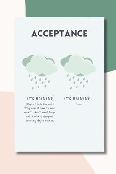 a poster with the words, it's raining and an image of two clouds