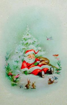 an old fashioned christmas card with santa claus