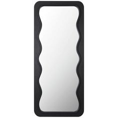 a mirror that is black and has wavy lines on the edge, with a white background