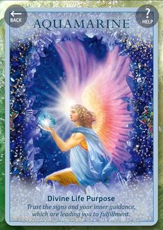 a card with an angel holding a crystal ball in it's hand and the words divine life purpose