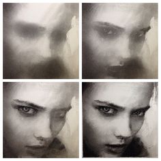 four different pictures of a woman's face with eyes and nose, all in black and white