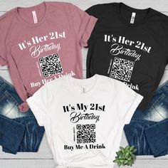 Get ready to party in style with the Personalized 21st Birthday Buy Me A Drink QR Code Tri-Blend Shirt! This custom tee is perfect for marking your 21st birthday with flair, featuring your name and age prominently on the front. Whether you’re hitting the town with friends or hosting a birthday bash, this shirt is designed to make sure everyone knows it’s your special day.

The back of the shirt features a clever QR code that lets people send you a drink via Venmo with just a scan. It’s a fun and modern twist on the traditional “buy me a drink” shirt, making it easy for everyone to help you celebrate turning 21. Made from a soft and durable tri-blend fabric, this shirt is not only stylish but also comfortable enough to wear all night long.

Perfect for birthday party crews, it makes a great 21 Birthday Shirts, Guys 21st Birthday, Birthday Squad Shirts, Turning 21, Birthday Tshirts, Birthday Tee, Milestone Birthday, Drinking Shirts, Custom Birthday