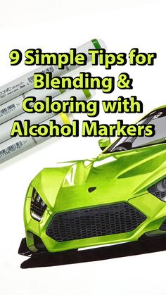 a green sports car with marker markers on the front and side, next to it is an ad for alcohol markers