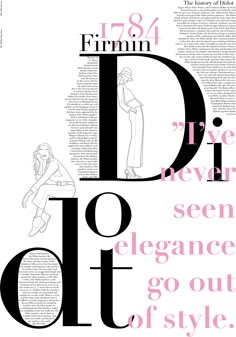 an advertisement for the fashion magazine d is shown in black and white with pink lettering