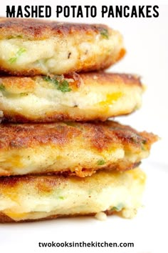 three fried food items stacked on top of each other