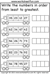 the worksheet for numbers in order from least to greatest, includes two rows